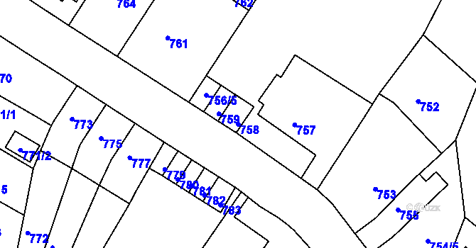 Parcela st. 758 v KÚ Bystřany, Katastrální mapa