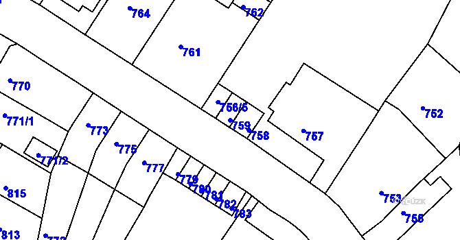 Parcela st. 759 v KÚ Bystřany, Katastrální mapa