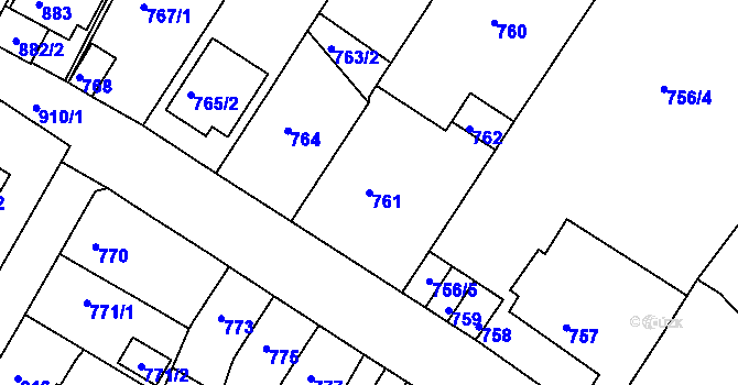 Parcela st. 761 v KÚ Bystřany, Katastrální mapa