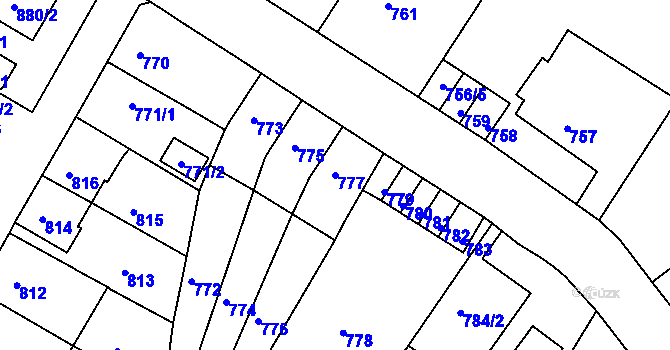 Parcela st. 777 v KÚ Bystřany, Katastrální mapa