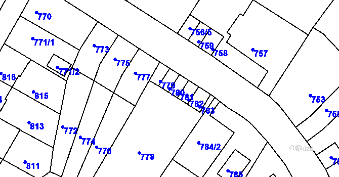 Parcela st. 780 v KÚ Bystřany, Katastrální mapa