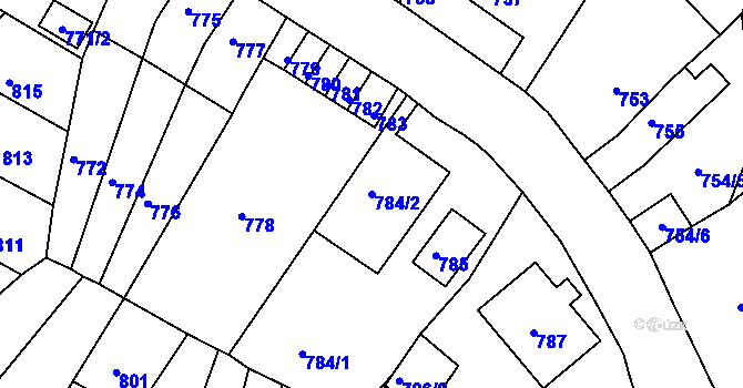 Parcela st. 784/2 v KÚ Bystřany, Katastrální mapa