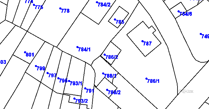 Parcela st. 786/2 v KÚ Bystřany, Katastrální mapa