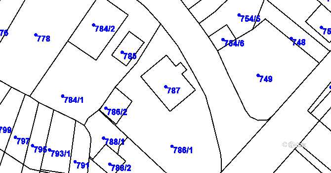 Parcela st. 787 v KÚ Bystřany, Katastrální mapa