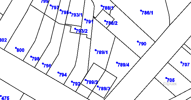 Parcela st. 789/1 v KÚ Bystřany, Katastrální mapa