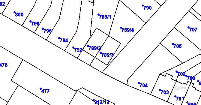 Parcela st. 789/3 v KÚ Bystřany, Katastrální mapa