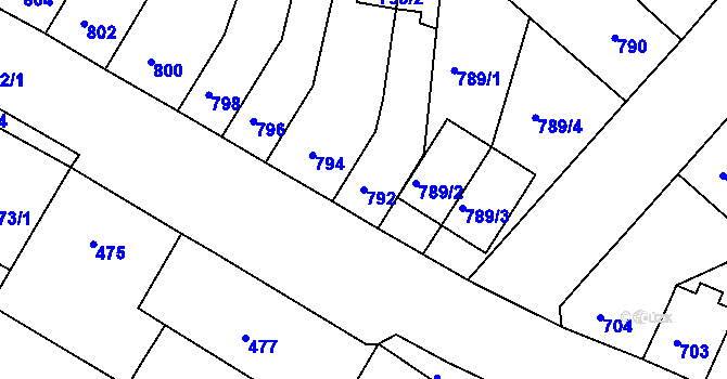 Parcela st. 792 v KÚ Bystřany, Katastrální mapa