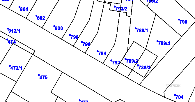 Parcela st. 794 v KÚ Bystřany, Katastrální mapa