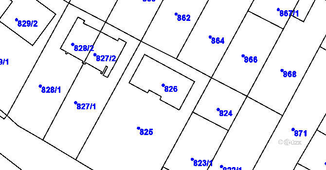 Parcela st. 826 v KÚ Bystřany, Katastrální mapa