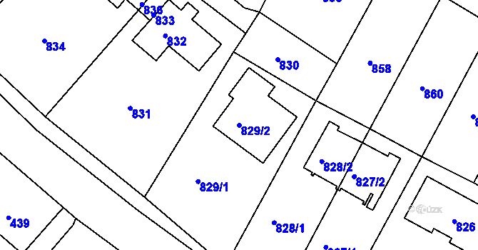 Parcela st. 829/2 v KÚ Bystřany, Katastrální mapa