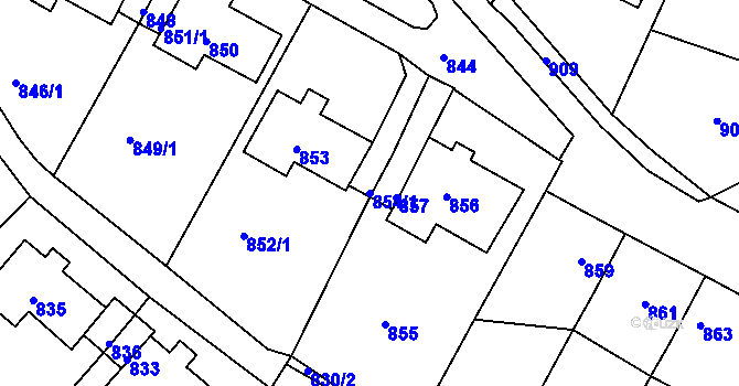 Parcela st. 854/1 v KÚ Bystřany, Katastrální mapa