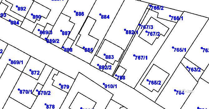 Parcela st. 883 v KÚ Bystřany, Katastrální mapa