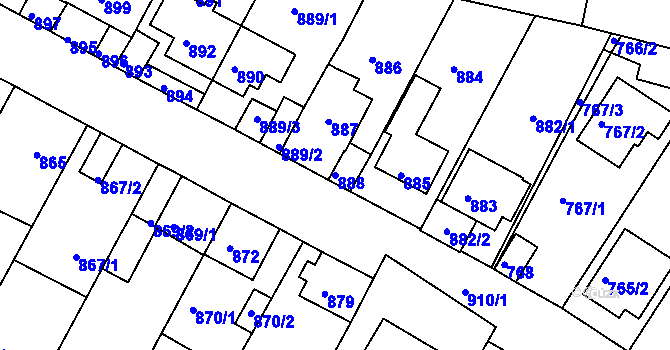 Parcela st. 888 v KÚ Bystřany, Katastrální mapa