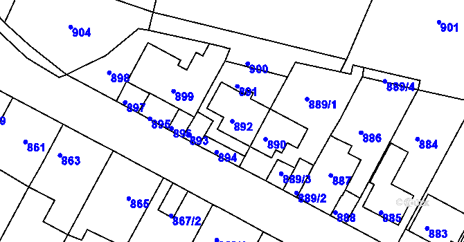 Parcela st. 892 v KÚ Bystřany, Katastrální mapa