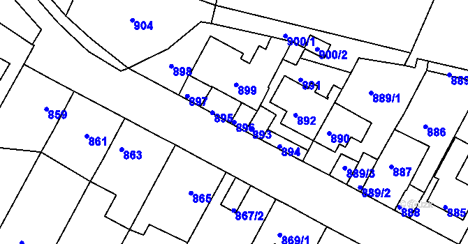 Parcela st. 896 v KÚ Bystřany, Katastrální mapa