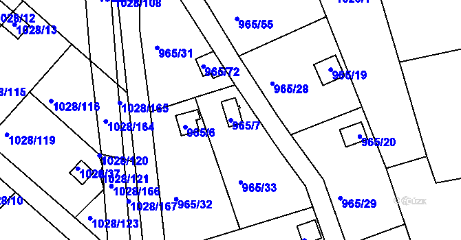 Parcela st. 965/7 v KÚ Bystřany, Katastrální mapa