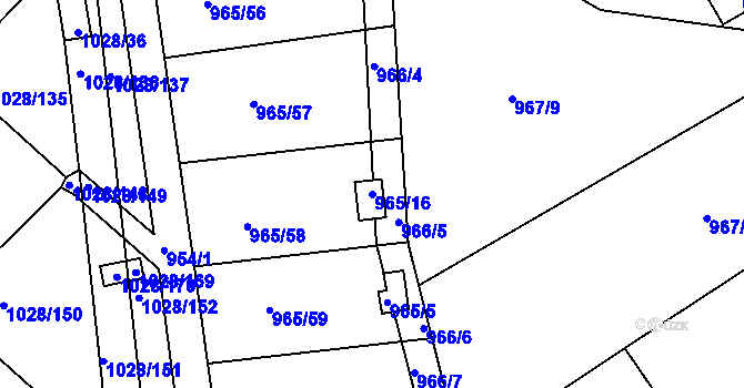 Parcela st. 965/16 v KÚ Bystřany, Katastrální mapa