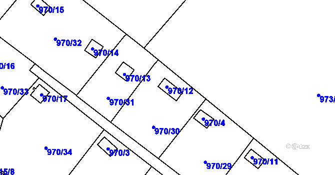 Parcela st. 970/12 v KÚ Bystřany, Katastrální mapa