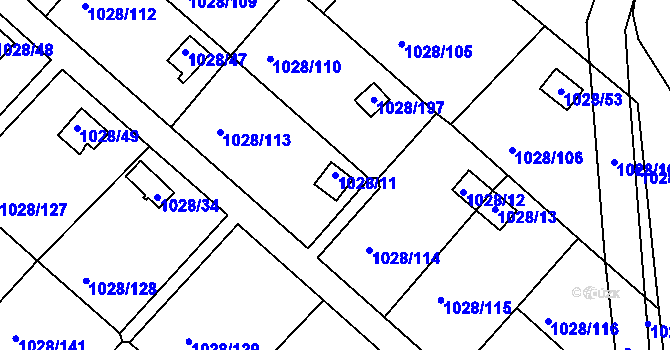 Parcela st. 1028/11 v KÚ Bystřany, Katastrální mapa