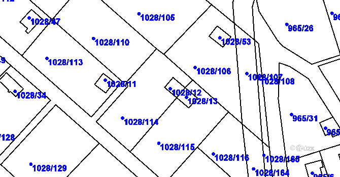 Parcela st. 1028/12 v KÚ Bystřany, Katastrální mapa