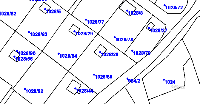 Parcela st. 1028/28 v KÚ Bystřany, Katastrální mapa