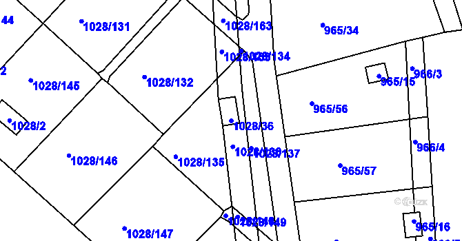 Parcela st. 1028/36 v KÚ Bystřany, Katastrální mapa