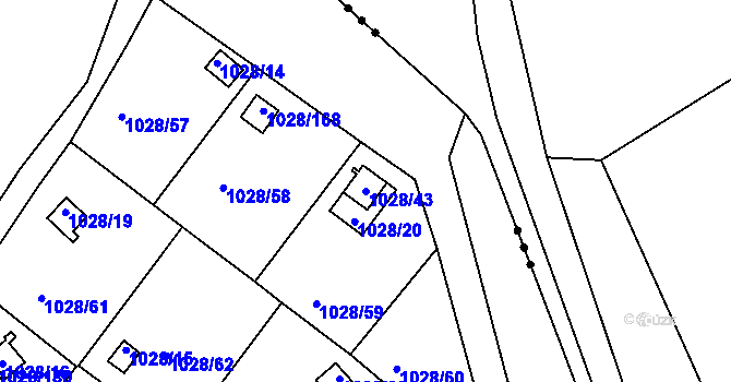 Parcela st. 1028/43 v KÚ Bystřany, Katastrální mapa