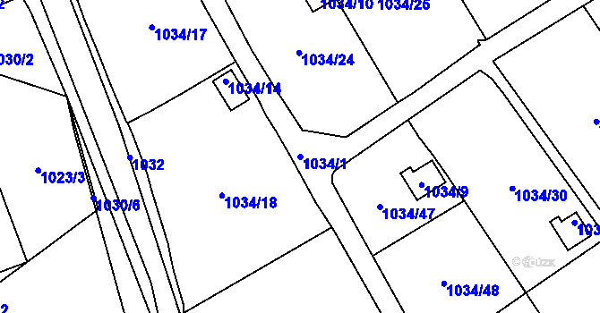 Parcela st. 1034/1 v KÚ Bystřany, Katastrální mapa