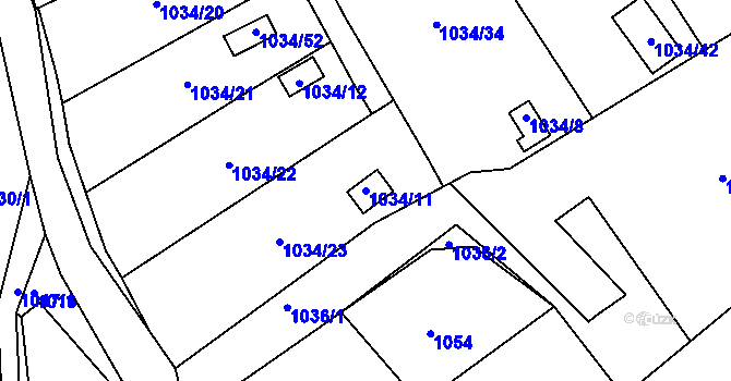 Parcela st. 1034/11 v KÚ Bystřany, Katastrální mapa