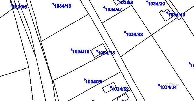 Parcela st. 1034/13 v KÚ Bystřany, Katastrální mapa