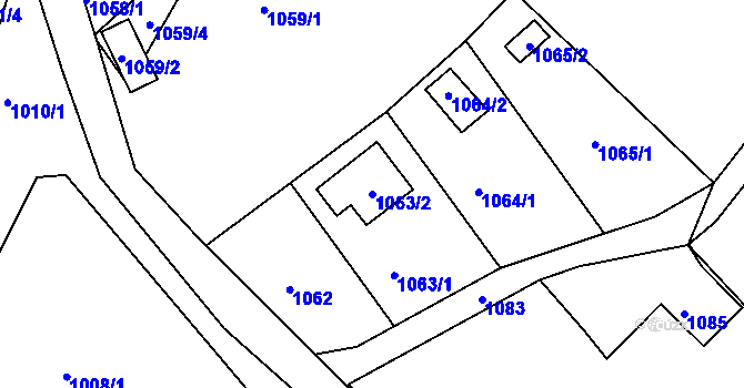 Parcela st. 1063/2 v KÚ Bystřany, Katastrální mapa