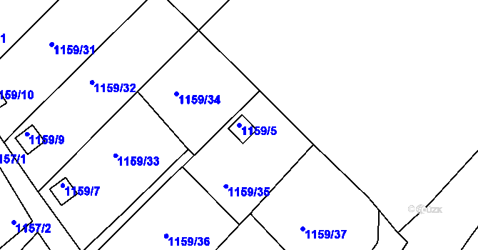 Parcela st. 1159/5 v KÚ Bystřany, Katastrální mapa