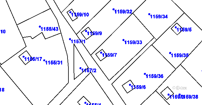 Parcela st. 1159/7 v KÚ Bystřany, Katastrální mapa