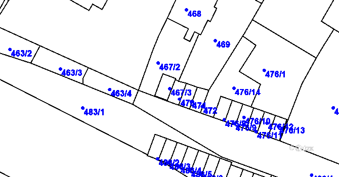 Parcela st. 467/3 v KÚ Bystřany, Katastrální mapa
