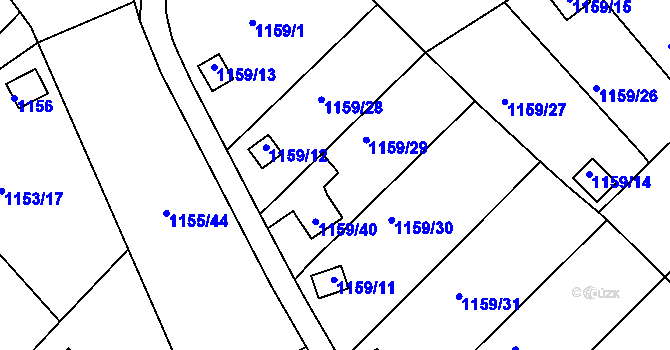 Parcela st. 1159/29 v KÚ Bystřany, Katastrální mapa