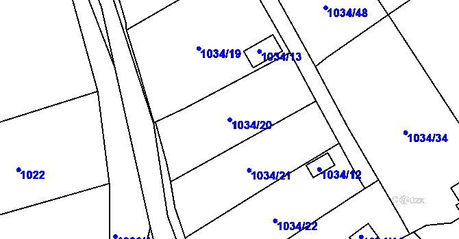 Parcela st. 1034/20 v KÚ Bystřany, Katastrální mapa