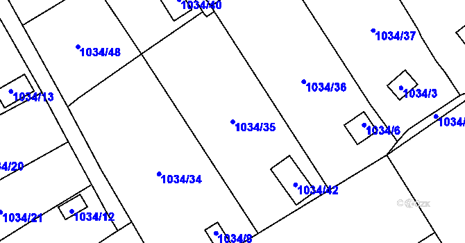 Parcela st. 1034/35 v KÚ Bystřany, Katastrální mapa