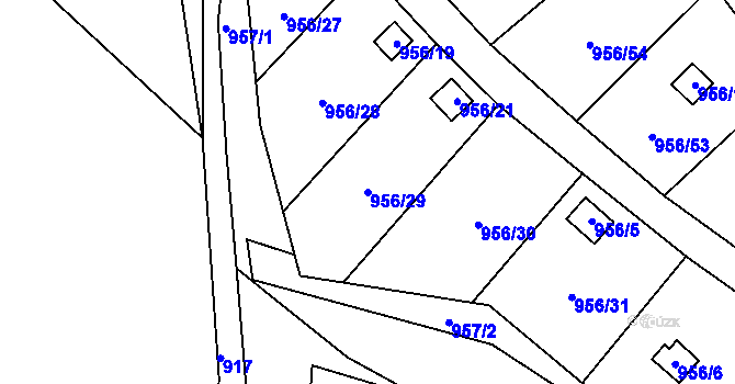 Parcela st. 956/29 v KÚ Bystřany, Katastrální mapa