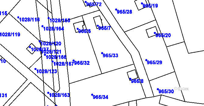 Parcela st. 965/33 v KÚ Bystřany, Katastrální mapa