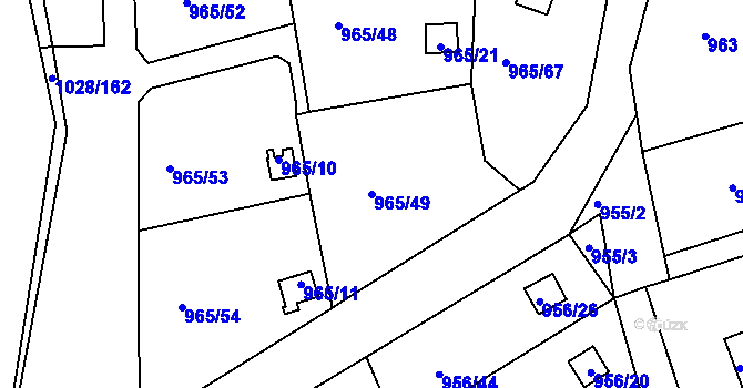 Parcela st. 965/49 v KÚ Bystřany, Katastrální mapa