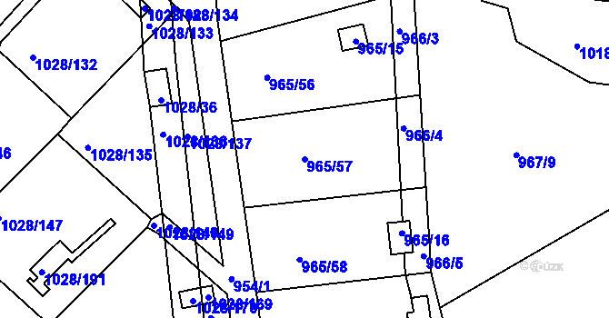 Parcela st. 965/57 v KÚ Bystřany, Katastrální mapa