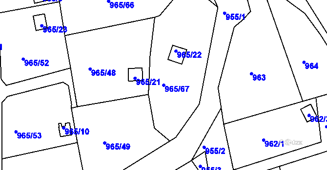 Parcela st. 965/67 v KÚ Bystřany, Katastrální mapa