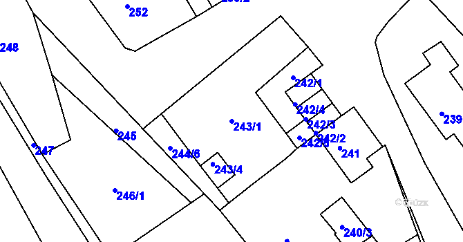 Parcela st. 243/1 v KÚ Bystřany, Katastrální mapa