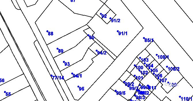 Parcela st. 94/2 v KÚ Bystřany, Katastrální mapa