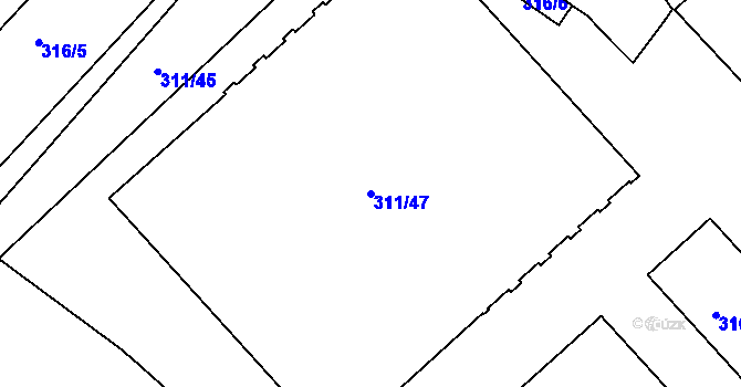 Parcela st. 311/47 v KÚ Bystřany, Katastrální mapa