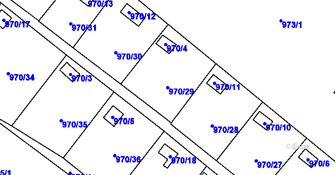 Parcela st. 970/29 v KÚ Bystřany, Katastrální mapa