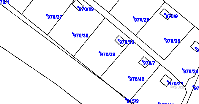 Parcela st. 970/39 v KÚ Bystřany, Katastrální mapa