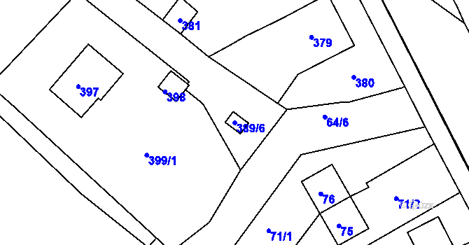 Parcela st. 389/6 v KÚ Bystřany, Katastrální mapa
