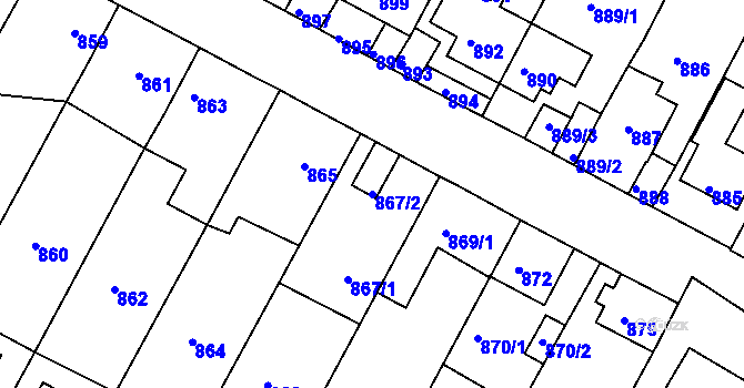 Parcela st. 867/2 v KÚ Bystřany, Katastrální mapa