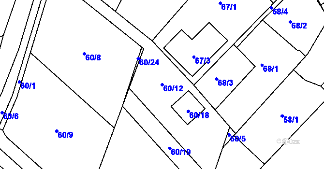 Parcela st. 60/12 v KÚ Bystřany, Katastrální mapa